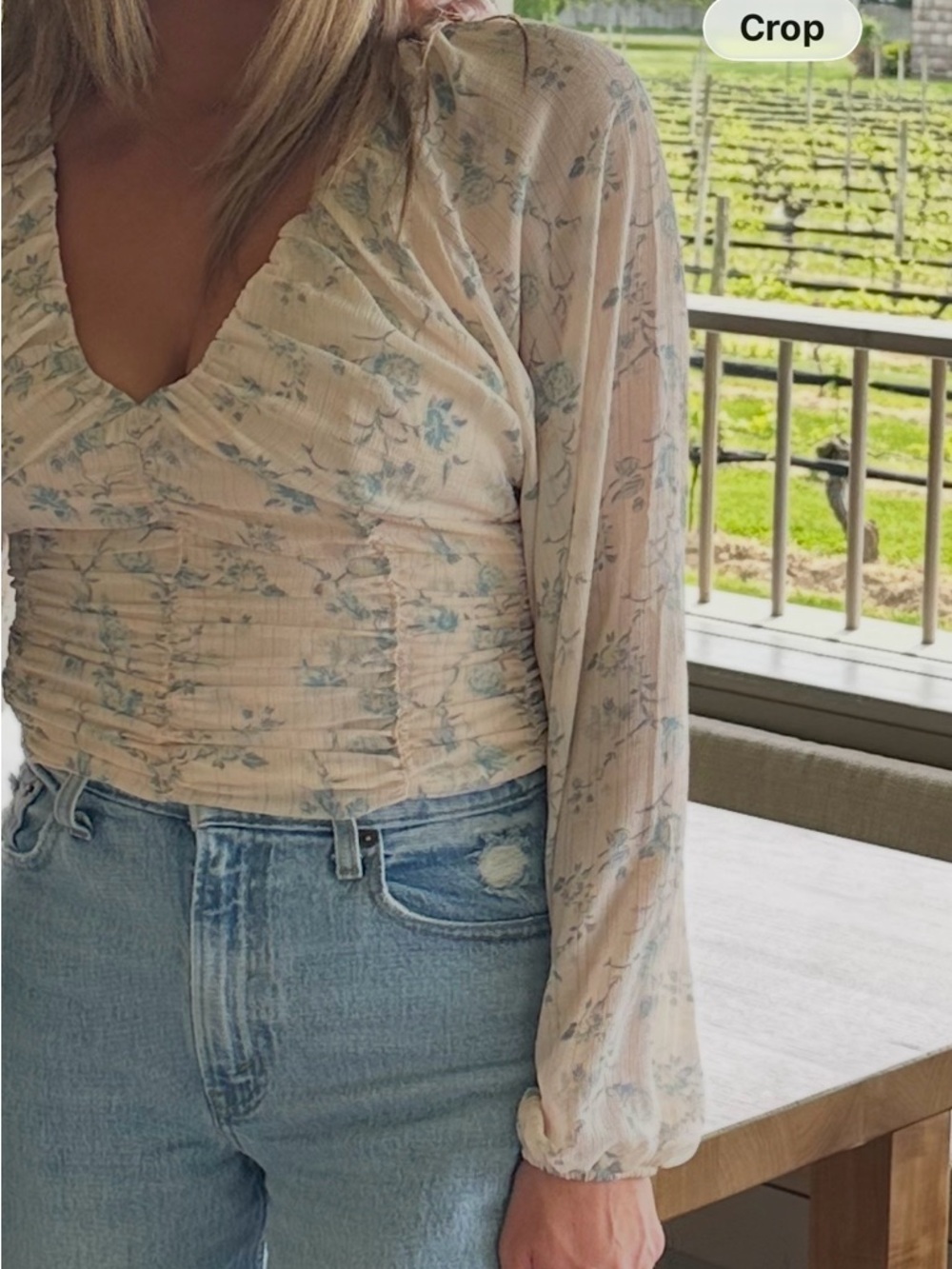 Free People Floral Top w/ Ruched Front - Picture 5 of 6